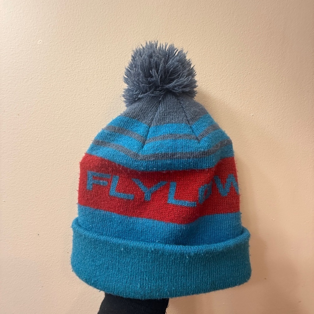 Flylow Gear OG Pom Torquoise Teal Unisex Beanie Hat Cap Rib Knit Ski Snowboard